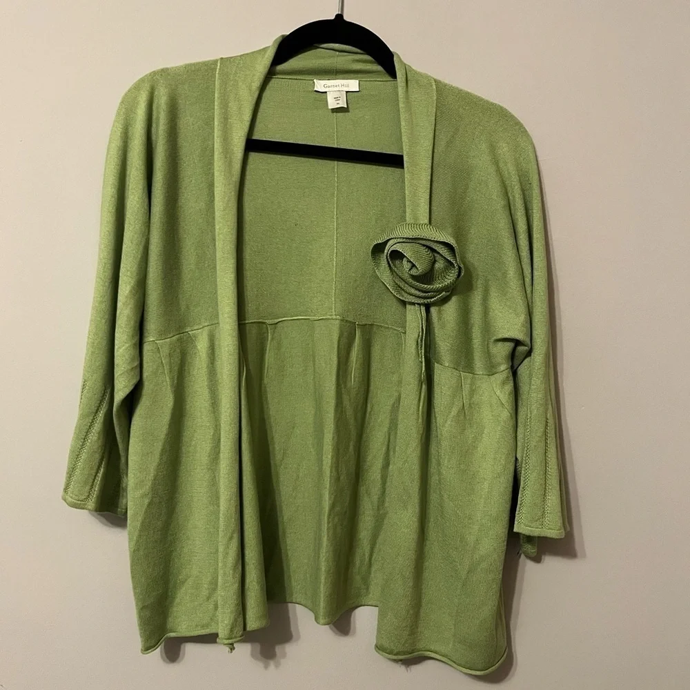 Garnet Hill Open Front Cardigan Sweater Half/Quarter Length Sleeves Size XL